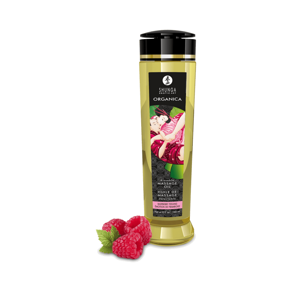 Huile de massage délectable Organica Émotion de Framboise par Shunga