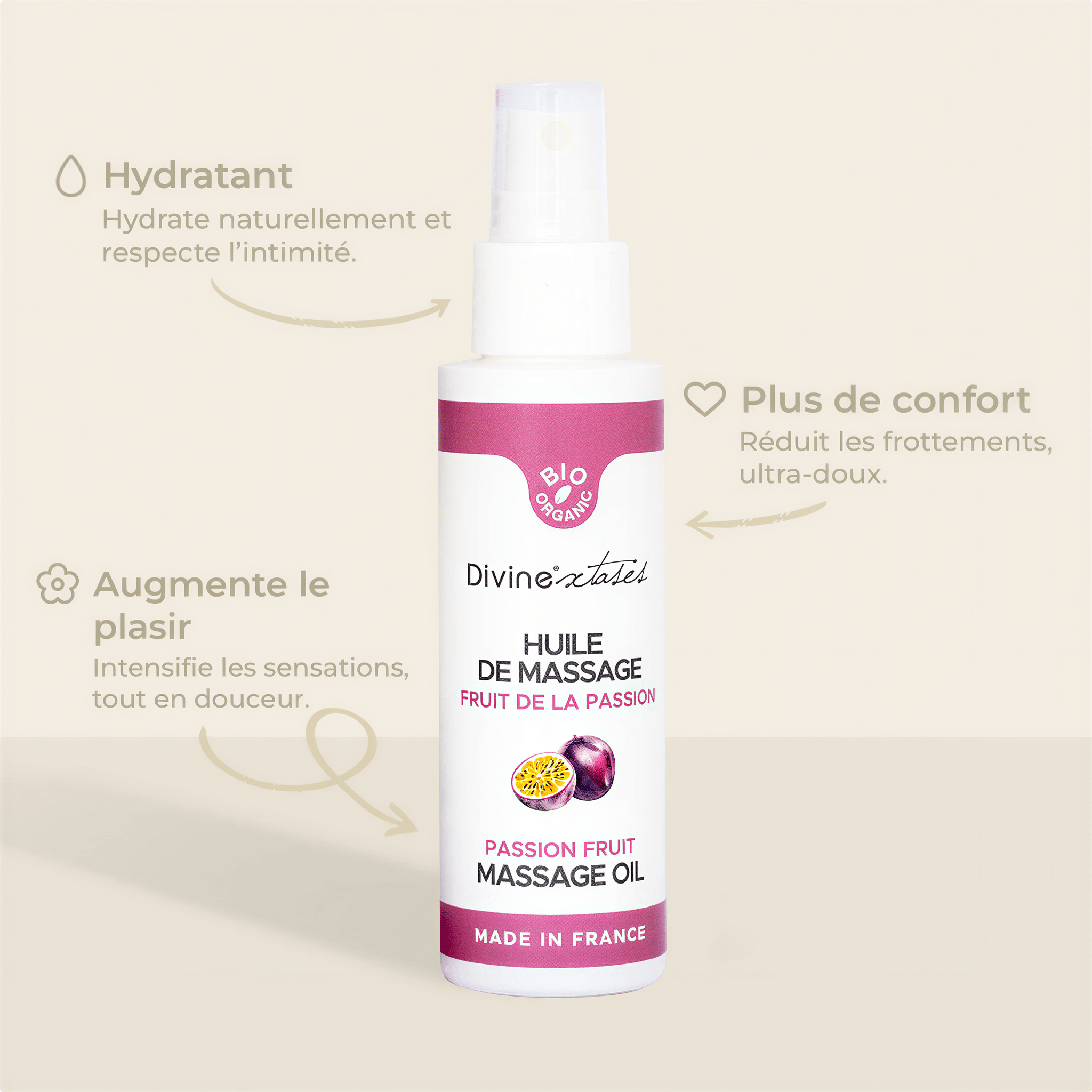 Huile de massage bio Fruit de la Passion 100ml par Divinextases
