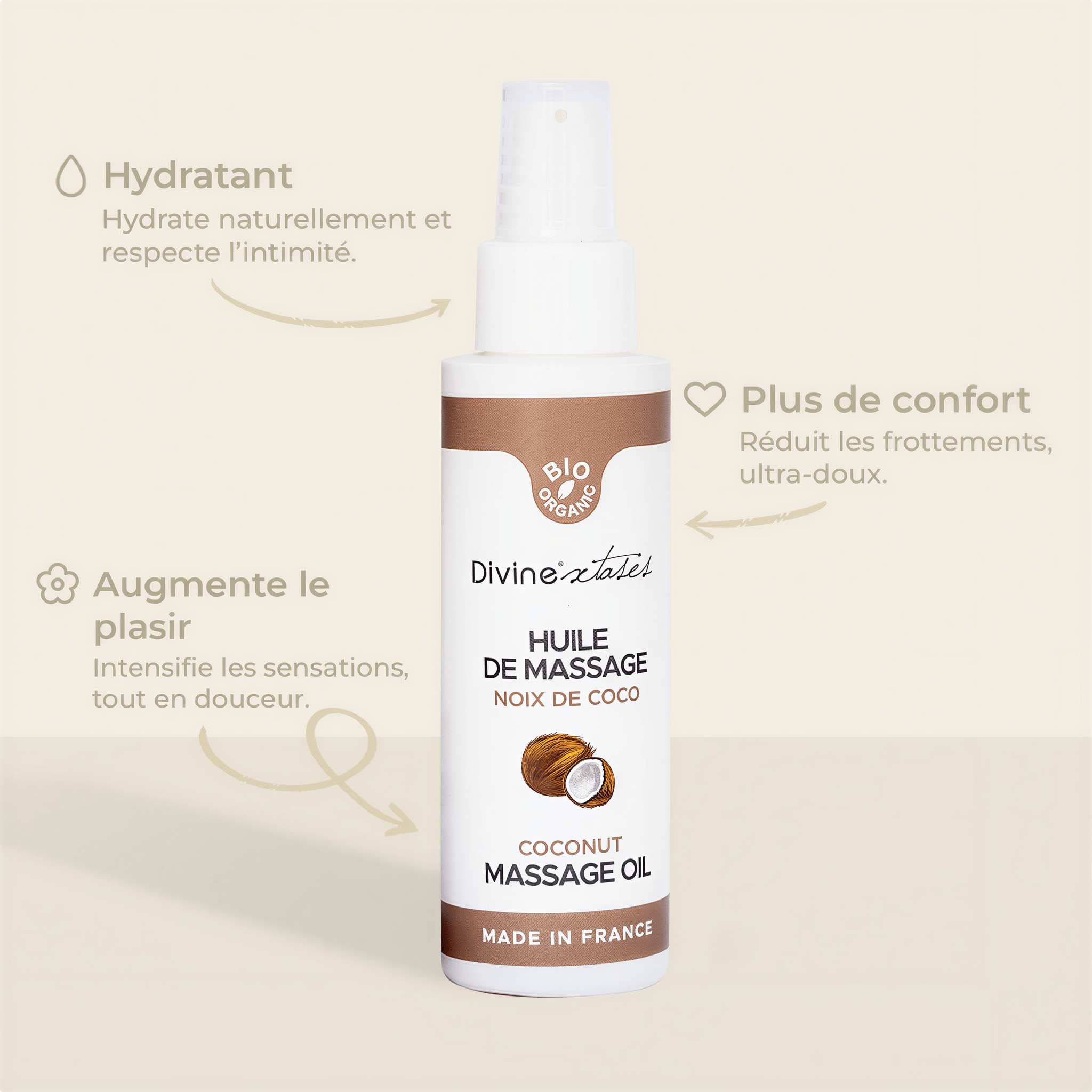Huile de massage bio Noix de Coco Pacifique 100ml par Divinextases