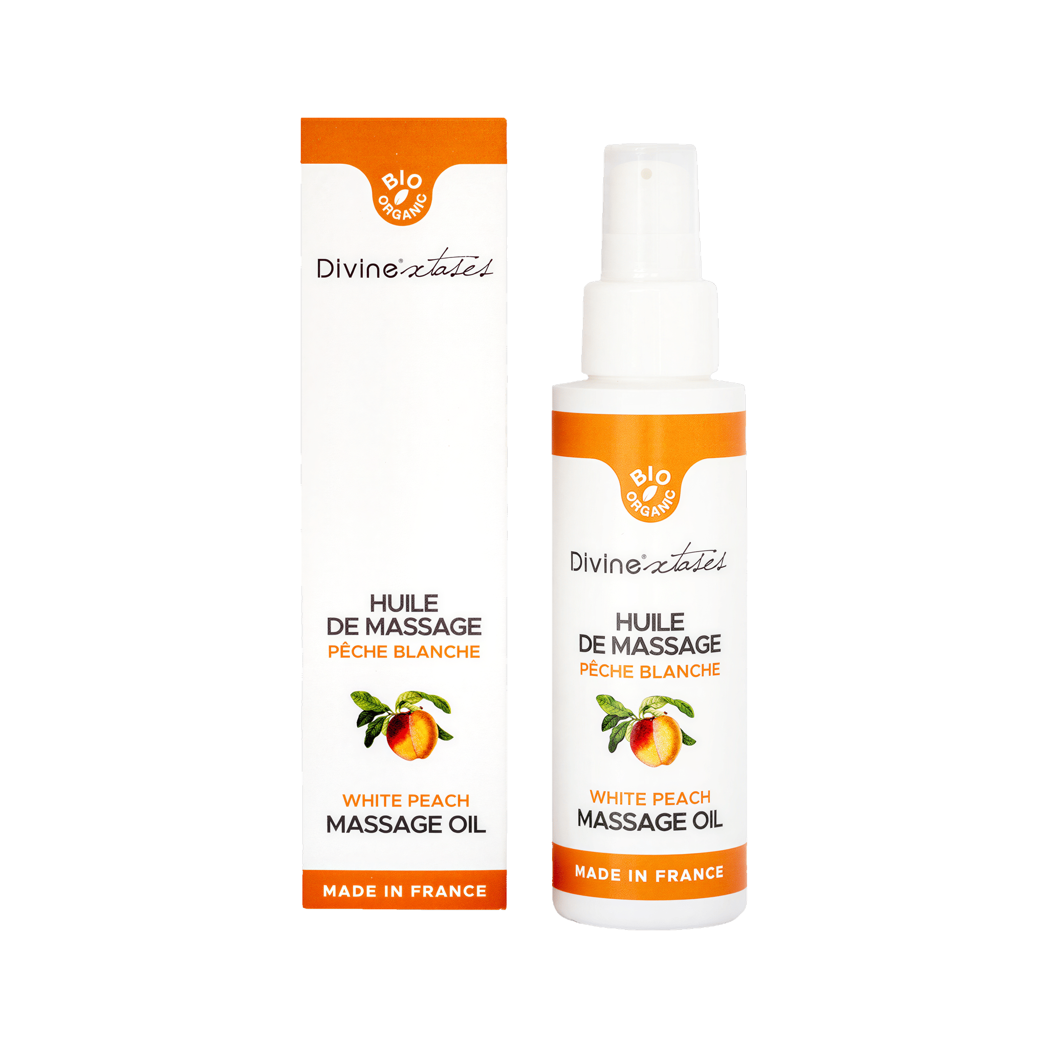 Huile de massage bio Pêche Blanche 100ml par Divinextases