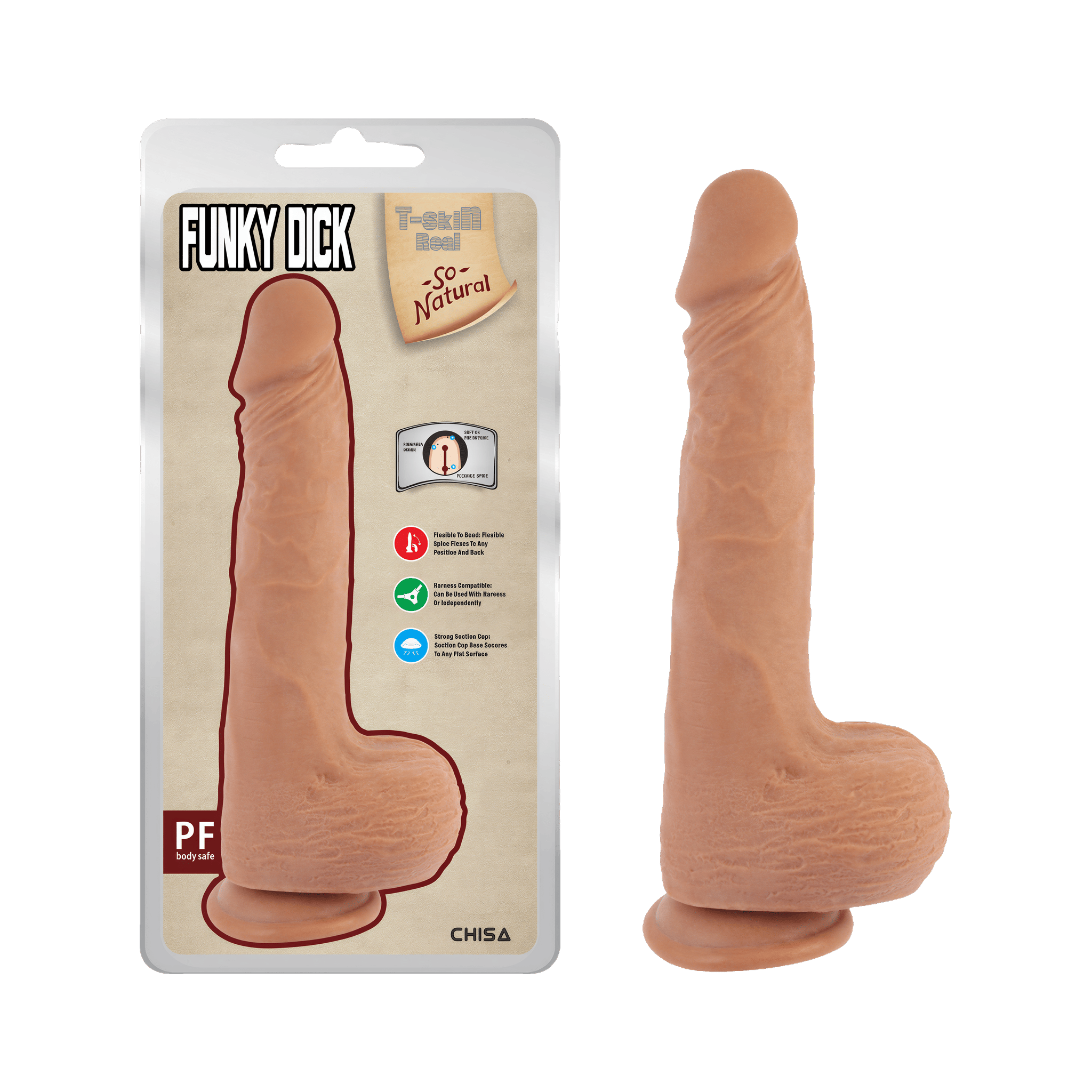 Dildo réaliste de 10 pouces avec testicules Funky Dick par Chisa