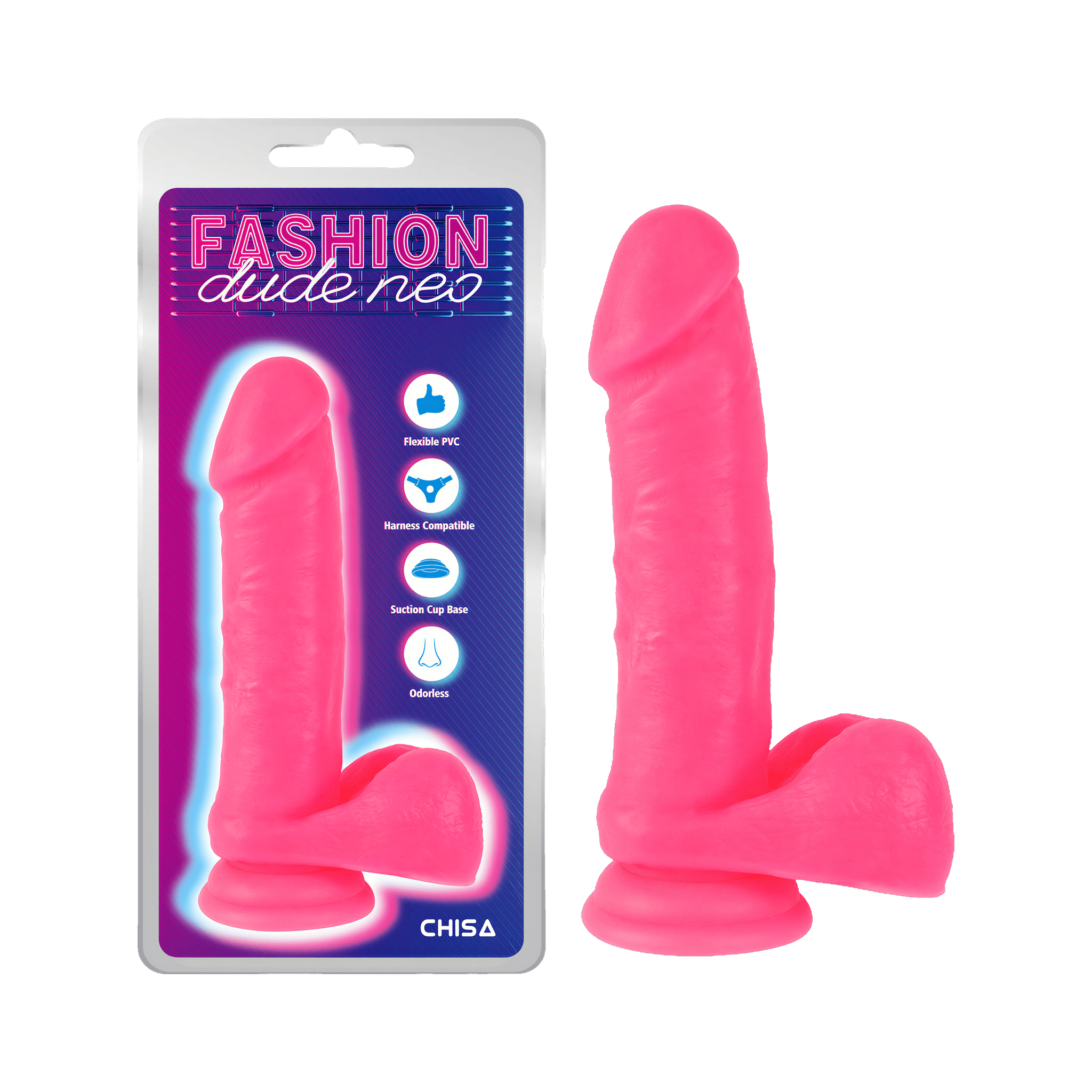 Dildo Dual Density 7.6 pouces ravec testicules rose par Chisa
