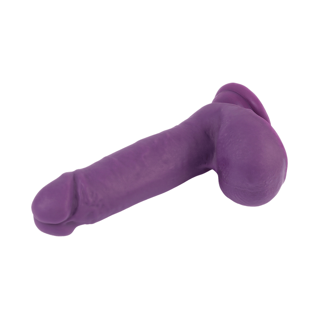 Dildo Dual Density 7 pouces avec testicules mauve par Chisa