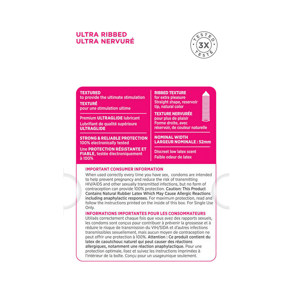 Condoms de latex LifeStyles Ultra Nervurés - Paquet de 3