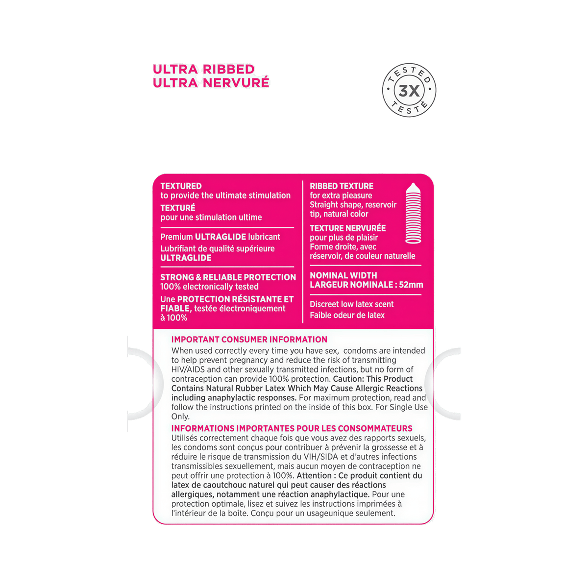 Condoms de latex LifeStyles Ultra Nervurés - Paquet de 3
